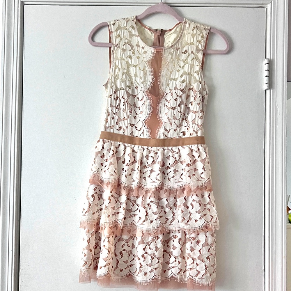 Sophea Sleeveless Tiered Skirt Lace Dress by BCBGMAXAZRIA